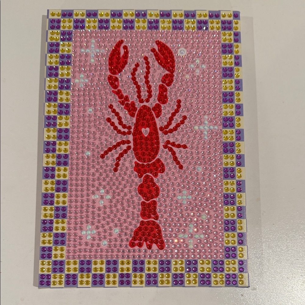 Red Lobster Rhinestone Art Panel on Pink